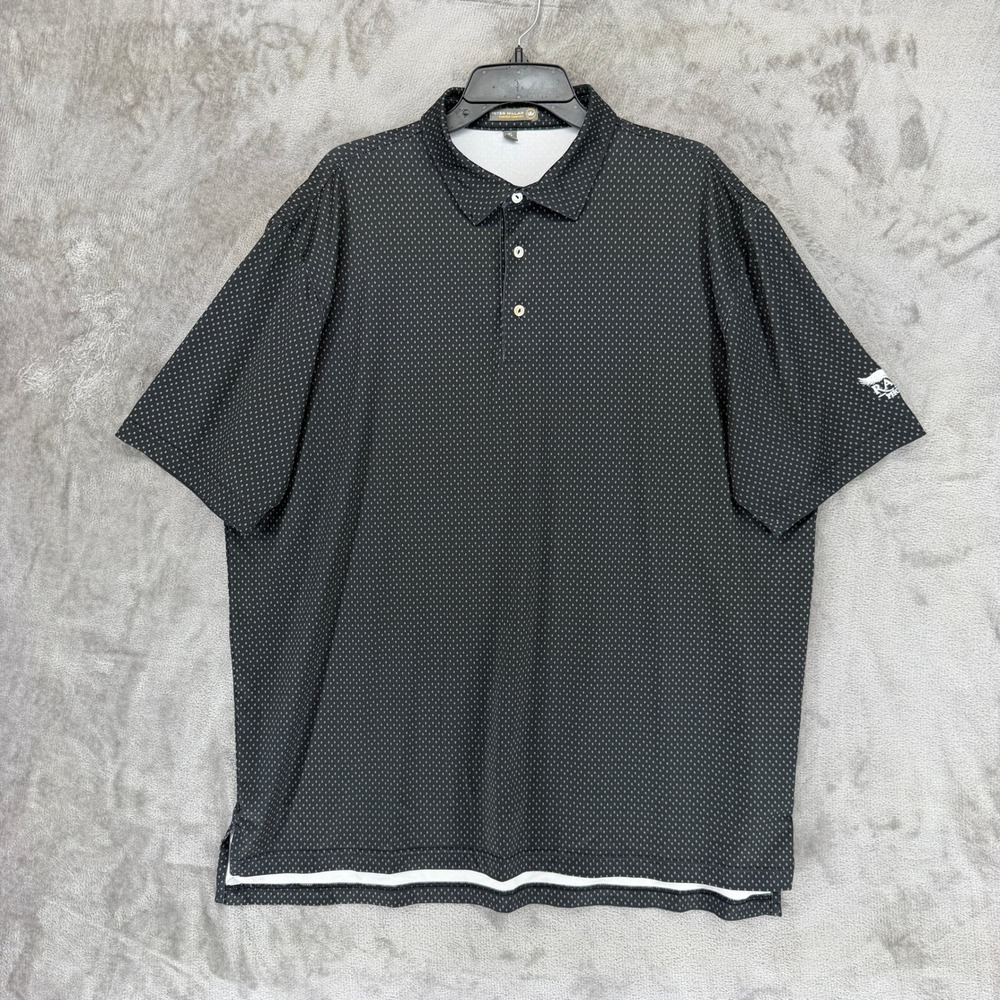 Peter Millar Summer Comfort Polo Shirt Men XL Black Geometric Raven Phoenix Golf